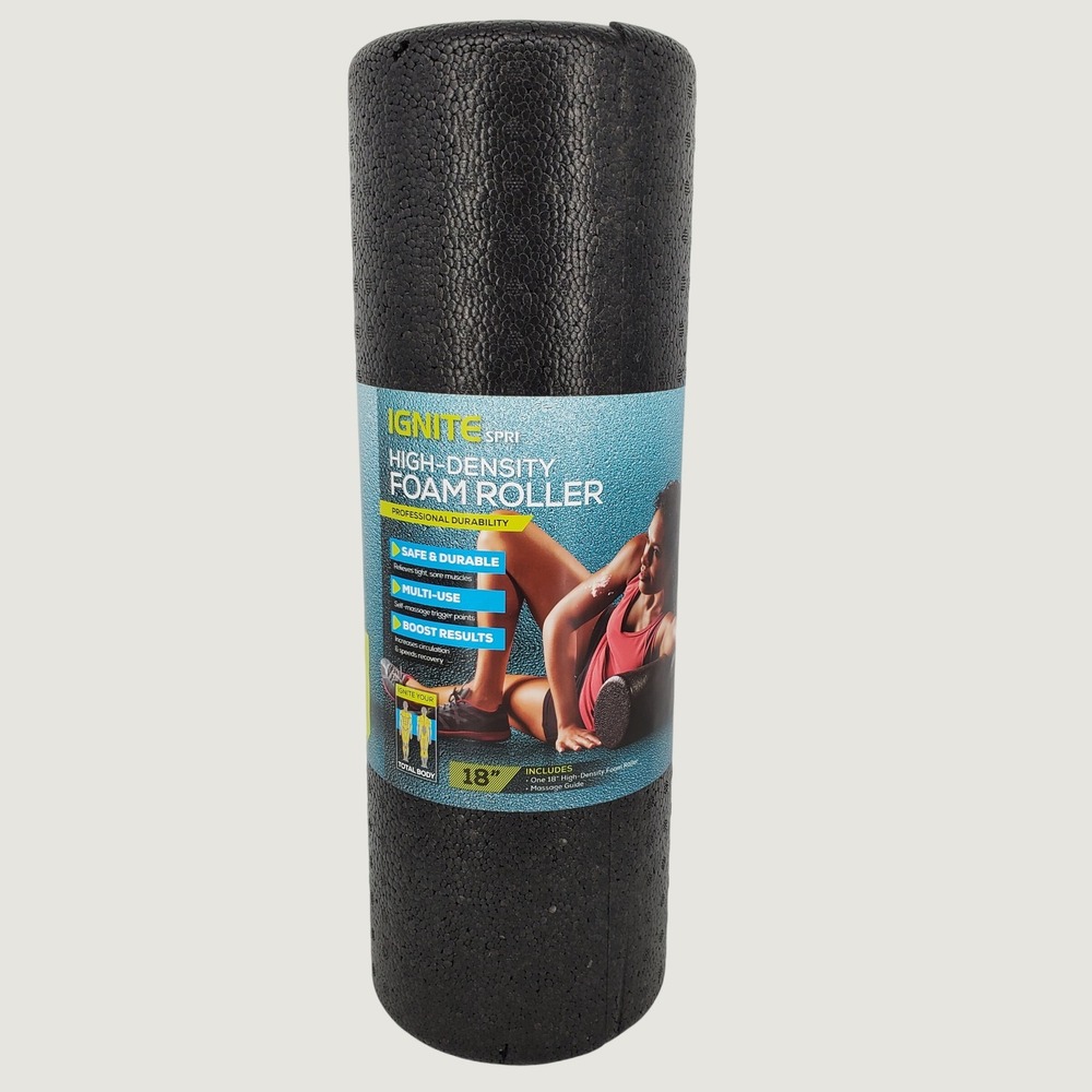 Ignite by SPRI High Density Foam Roller 18 Inch Black Muscle Recovery Multi Use